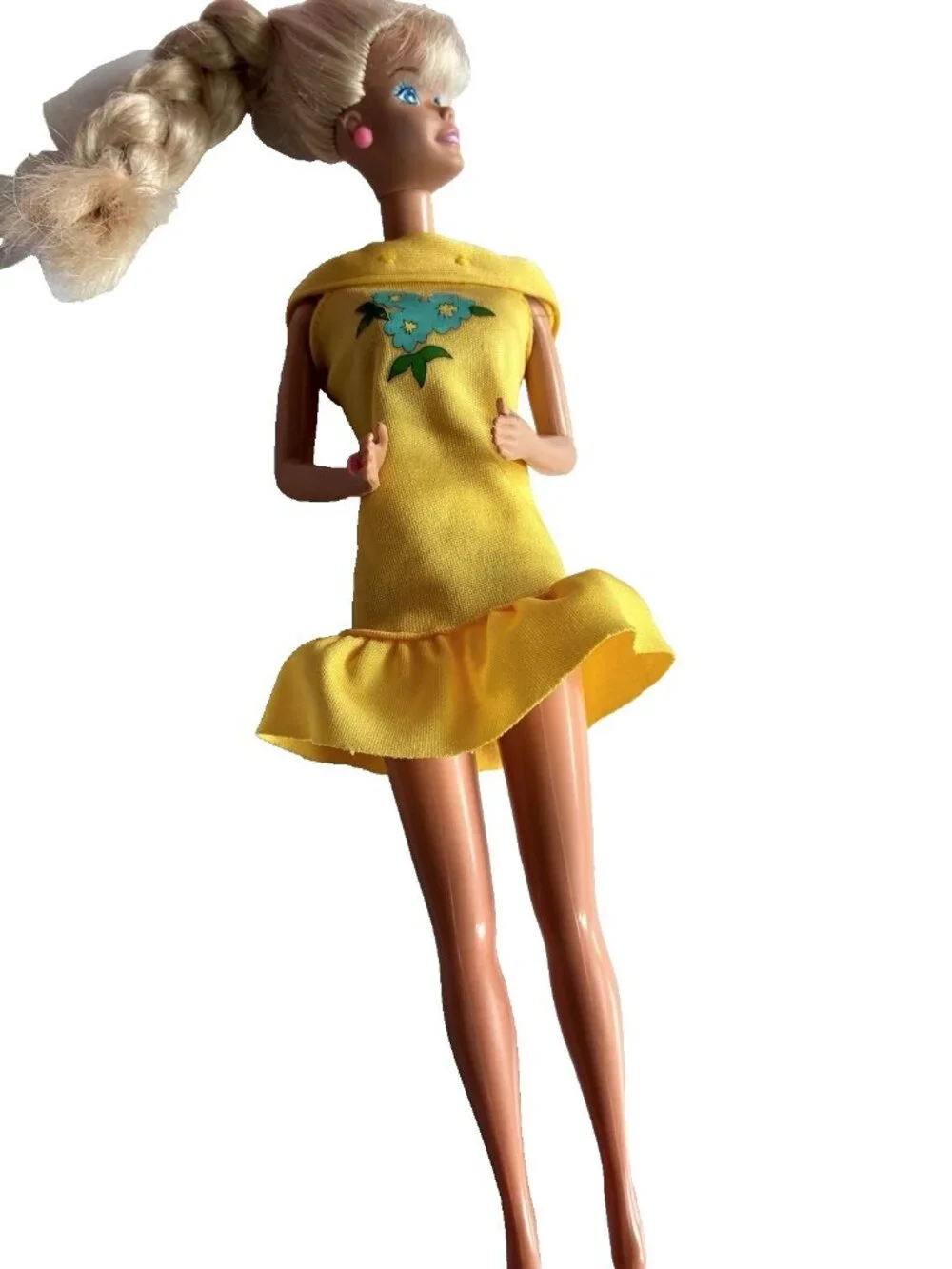 Vintage Fashion Doll Yellow Ruffle Dress Floral Mod Outfit Clothing Only